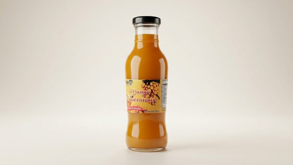 A bottle of Guimaras Wonder's Farm mango concentrate